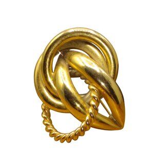 Vintage Gold Tone Interlocking Rings Lapel Brooch, Abstract Modernist Scarf